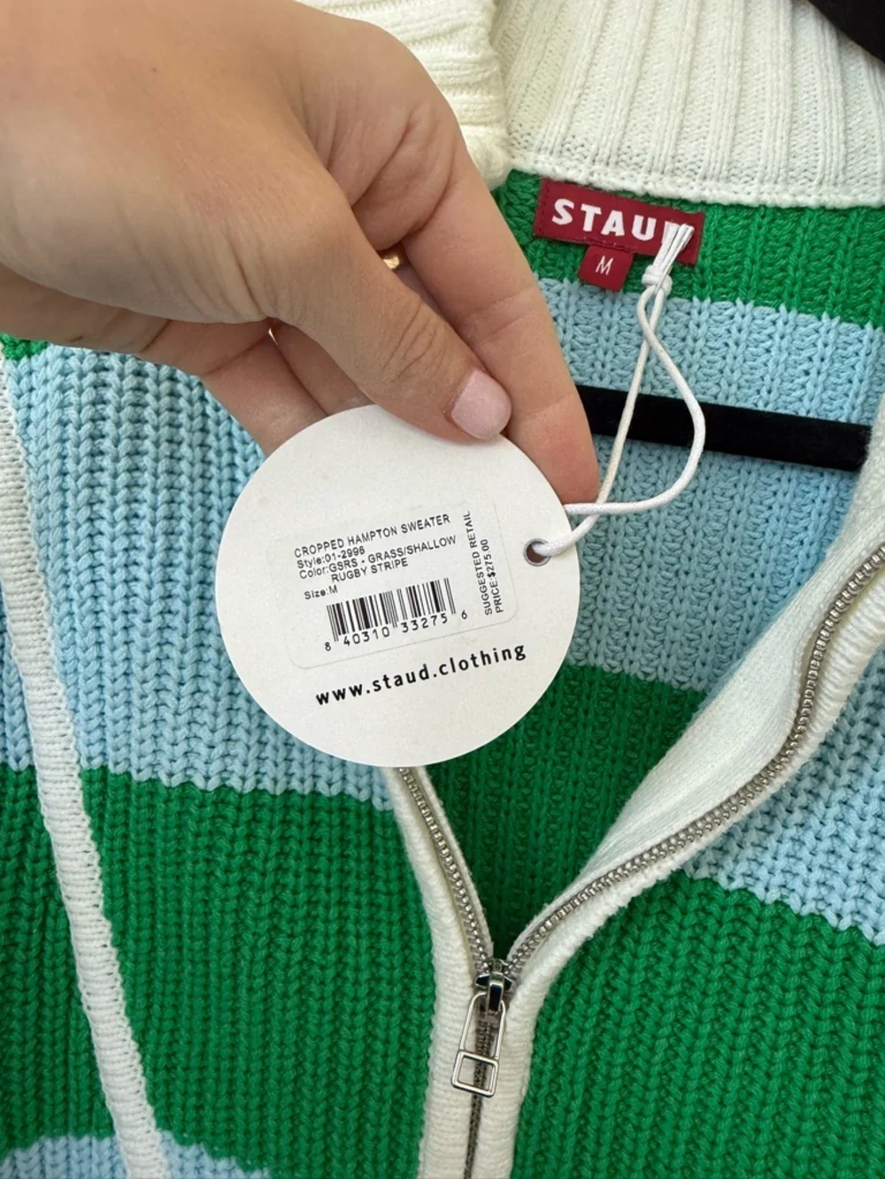 STAUD Cropped Hampton Sweater Grass/Shallow Rugby Stripe